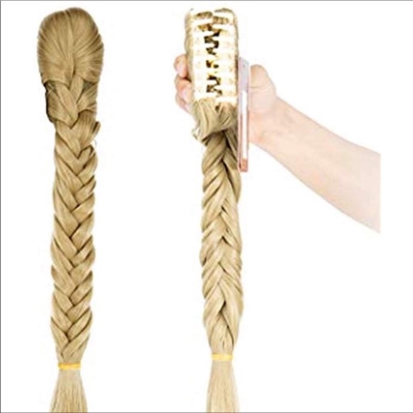 ✨20” ASH BLONDE JAW CLIP FISHTAIL PONYTAIL…NEW main image 5